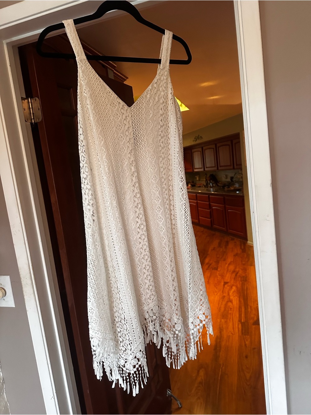 White Lace V-Neck Dress - Beautiful! Lined with exquisite detail at bottom.